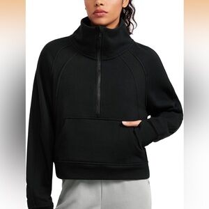 CRZ YOGA Fleece Lined Half Zip Funnel Neck Sweatshirt Black